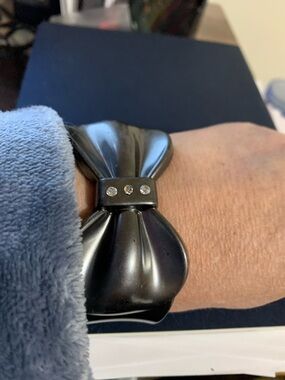 Black Bow Resin Bracelet with Crystal Accents